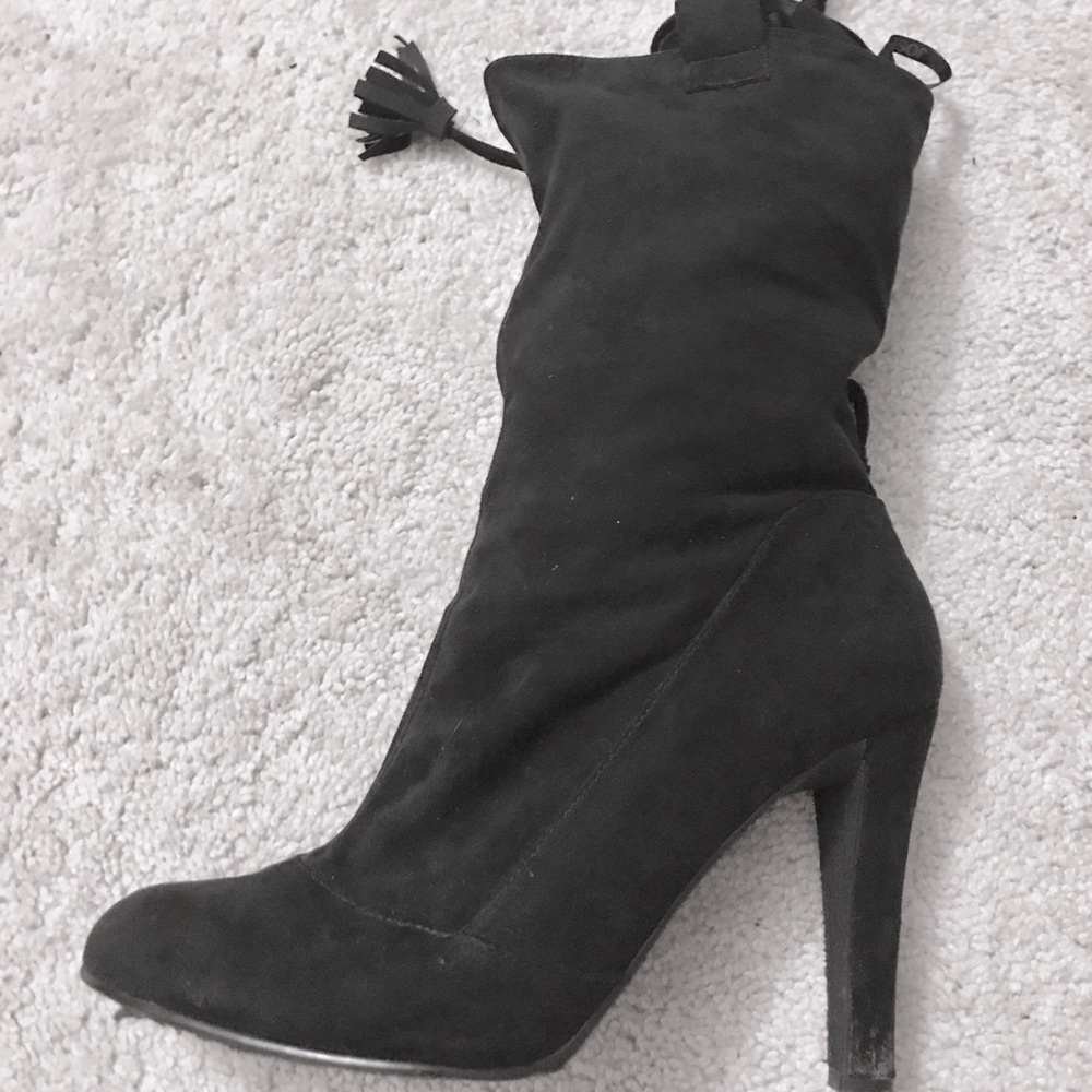 Black Faux Suede Heeled Boots